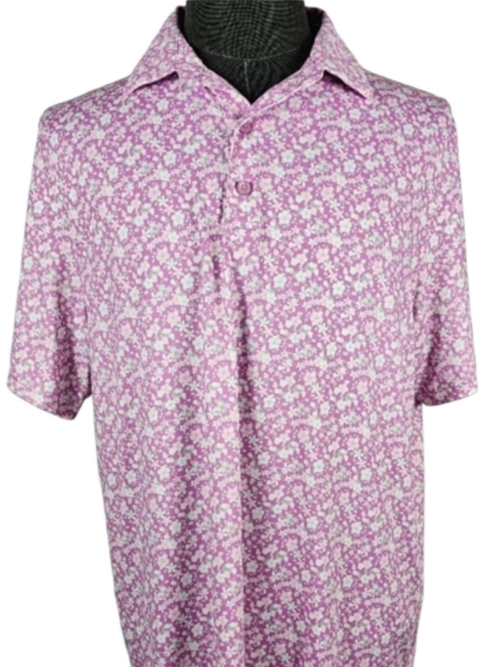 1764 Men's Pink Floral Patterned Poly Blend Casual Golf Polo Size Large